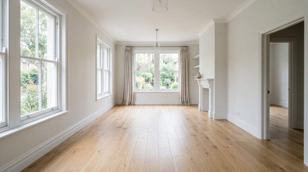 Vacant living room with natural light streaming through the windows, representing a homeowner thoughtfully considering whether selling for cash is the right option for their situation.
